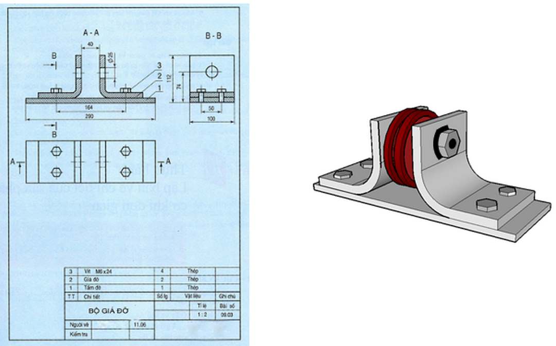 Đọc bản vẽ lắp ráp giống với cách đọc bản vẽ chi tiết